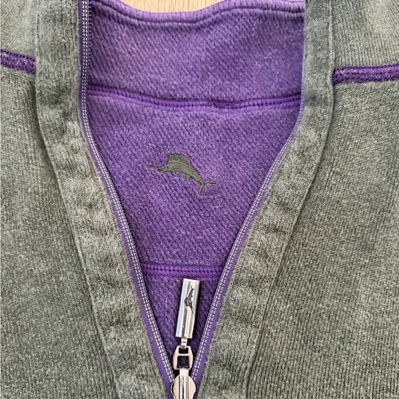 Tommy Bahama Reversible Purple and Gray 1/4 Zip Pullover - Picture 3 of 9